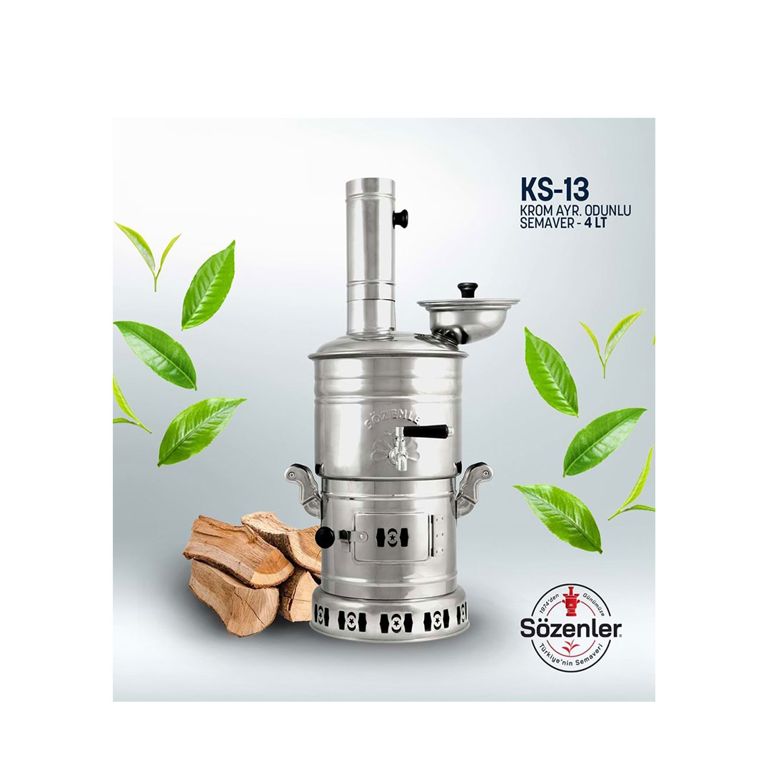 Semaver Sözenler Krom 4 Litre Ayrılabilen Odunlu - Görsel 2