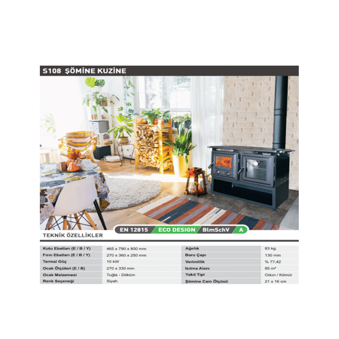 Sabah S108 Tuğlalı Döküm Fırınlı Şömine Soba - Görsel 6